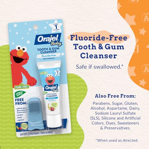 Orajel Baby Elmo Tooth & Gum Cleanser Fluoride-Free, 1 Finger brush, 1 Toothpaste 1oz; #1 Pediatrician Recommended Fluoride-Free Toothpaste* - Image 4