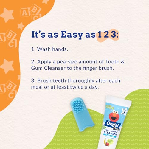 Orajel Baby Elmo Tooth & Gum Cleanser Fluoride-Free, 1 Finger brush, 1 Toothpaste 1oz; #1 Pediatrician Recommended Fluoride-Free Toothpaste* - Image 5