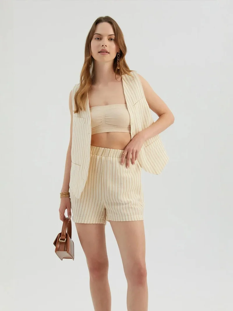 Striped High Waist Elastic Waist Shorts