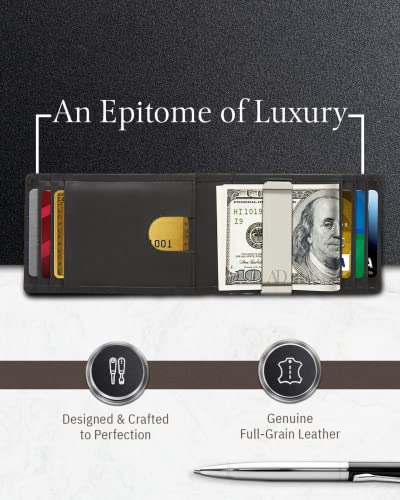 Access Denied Slim Bifold Wallets For Men - Black Crazyhorse Leather Money Clip Mens Wallet RFID Front Pocket Thin Credit Card Holder - Gifts For Men - Image 2