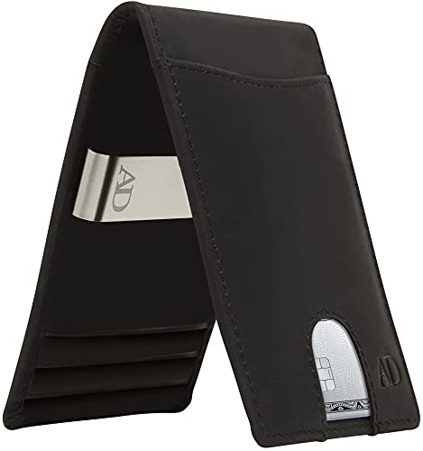 Access Denied Slim Bifold Wallets For Men - Black Crazyhorse Leather Money Clip Mens Wallet RFID Front Pocket Thin Credit Card Holder - Gifts For Men - Image 1