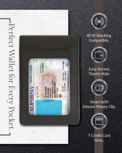Access Denied Slim Bifold Wallets For Men - Black Crazyhorse Leather Money Clip Mens Wallet RFID Front Pocket Thin Credit Card Holder - Gifts For Men - Image 3