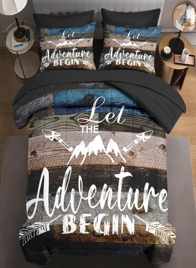 WeCozy 7 Pcs Queen Size Comforter Set with 2 Pillowcases & 2 Shams, Adventure Motivational Bedding Set for Kids and Adults, Vintage Inspirational World Bed in a Bag with Flat Sheet and Fitted Sheet - Image 1