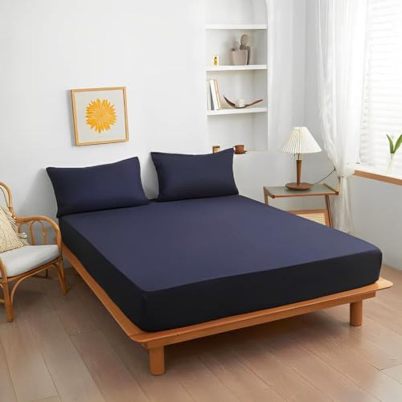 3 Pcs Fitted Sheet Set, Fits Bed, Moisture Wicking, Soft, Breathable Bedding Fits Mattresses Up to 30Cm Thick, Comfortable 1 Fitted Sheetand2 Pillowcases for Home Hotel-King - Image 1