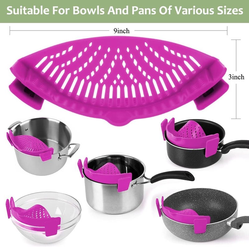 YEVIOR Clip on Strainer for Pots Pan Pasta,Silicone Food Strainer Hands-Free Pan Strainer, Clip-on Kitchen Food Strainer for Spaghetti, Pasta, Ground Beef Fits All Bowls and Pots (Purple) - Image 3