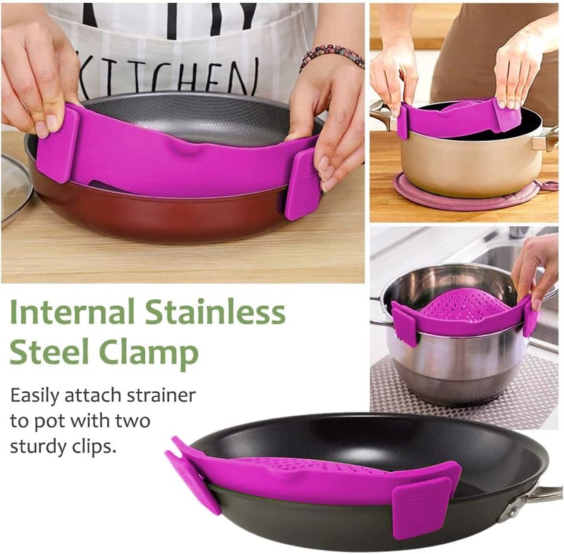 YEVIOR Clip on Strainer for Pots Pan Pasta,Silicone Food Strainer Hands-Free Pan Strainer, Clip-on Kitchen Food Strainer for Spaghetti, Pasta, Ground Beef Fits All Bowls and Pots (Purple) - Image 5
