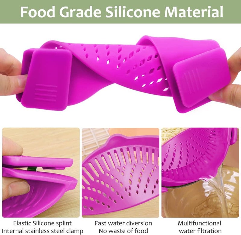 YEVIOR Clip on Strainer for Pots Pan Pasta,Silicone Food Strainer Hands-Free Pan Strainer, Clip-on Kitchen Food Strainer for Spaghetti, Pasta, Ground Beef Fits All Bowls and Pots (Purple) - Image 4