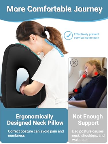 Maliton Inflatable Travel Pillow for Airplane Comfortable Sleeping to Relieve Neck and Shoulder Pain Support Head Inflatable Pillow for Long Flights Used for Airplanes Cars Trains OfficeBlack - Image 3