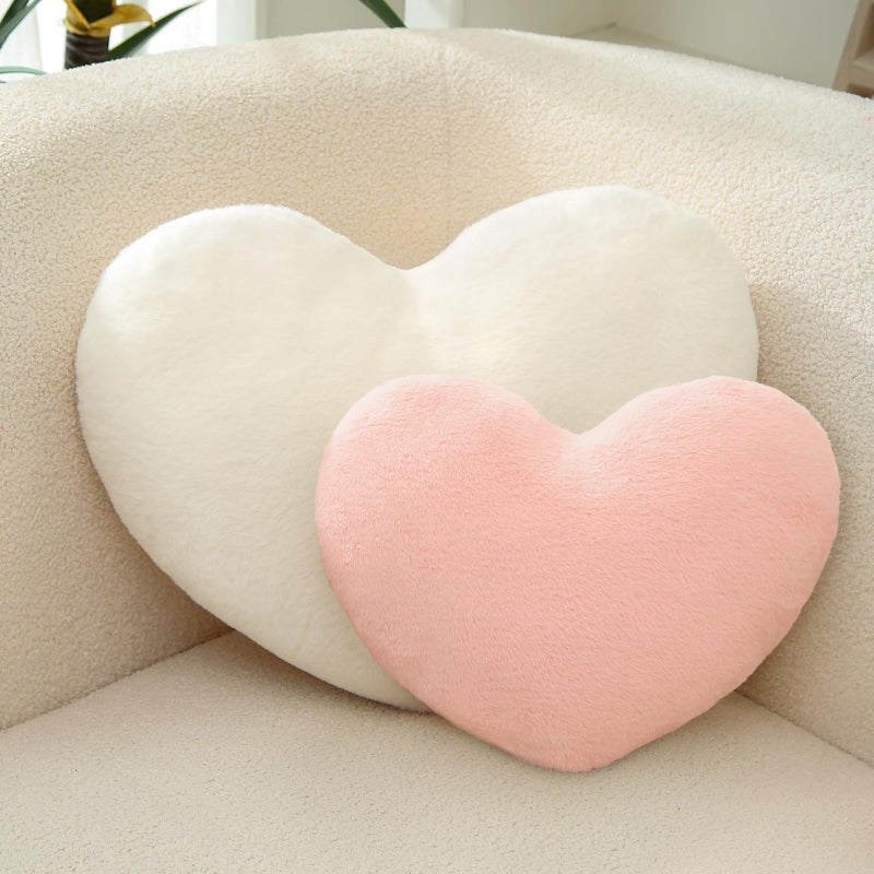 CANGHI 2 Pcs Heart Pillows Pink White Love Heart Shaped Throw Pillows Valentines Wedding Anniversary Faux Rabbit Fluffy Decorative Cushions for Livingroom Bed Sofa Car Couch Home Decor Aesthetic - Image 1