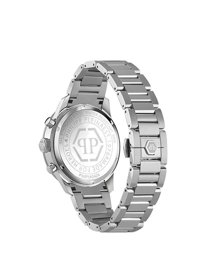 PHILIPP PLEIN PLEINMETER Philipp Plein Men's Chronograph Watch, Silver & Black Design, Luminous Markers, Stainless Steel Bracelet, 44mm Case, 50m Water Resistant