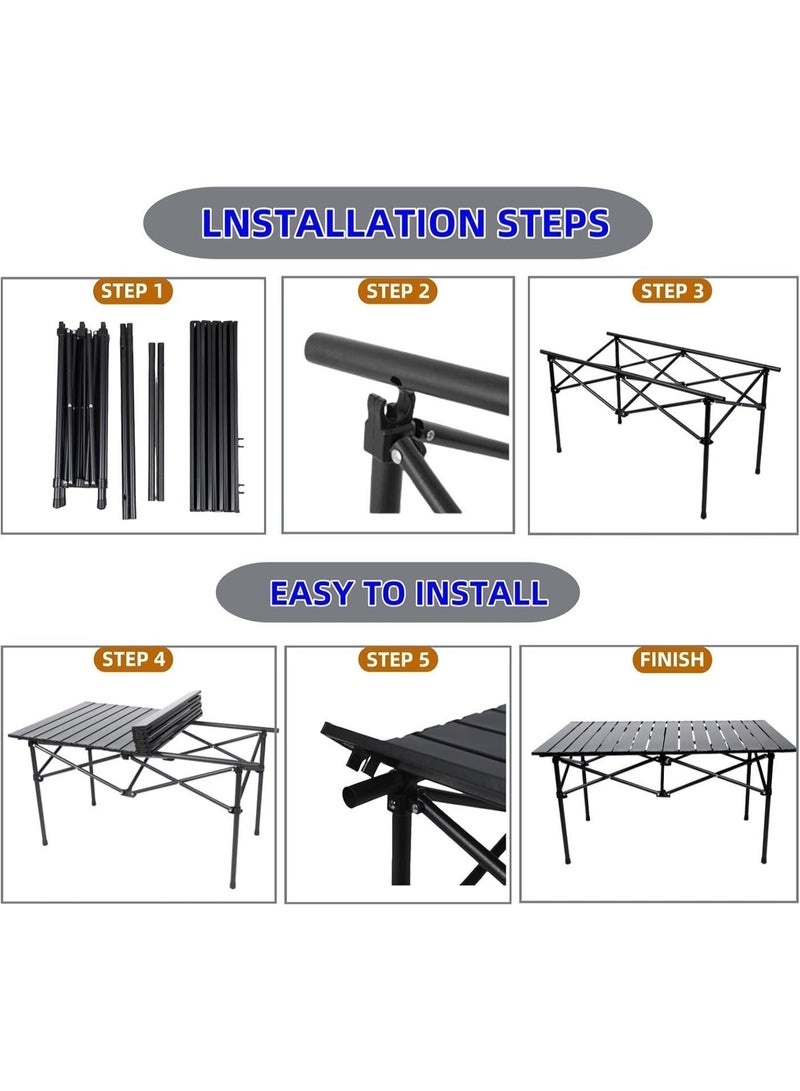 Inabyte 95×56cm Aluminum Alloy Folding Camping Table, Portable Egg Roll Table with Carry Bag, Lightweight Waterproof Outdoor Table for Camping, Picnic, BBQ, Patio & Balcony - Image 2