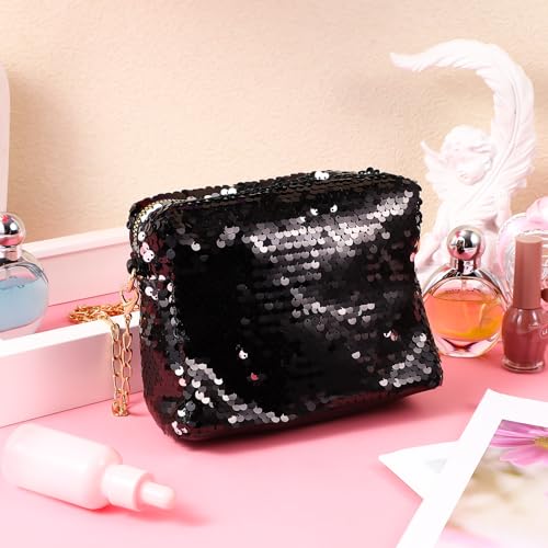 LUOEM Glitter Handbag Purse Shoulder Bag Sequin Evening, Black, Size Medium - Image 4