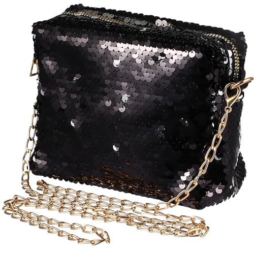 LUOEM Glitter Handbag Purse Shoulder Bag Sequin Evening, Black, Size Medium - Image 1