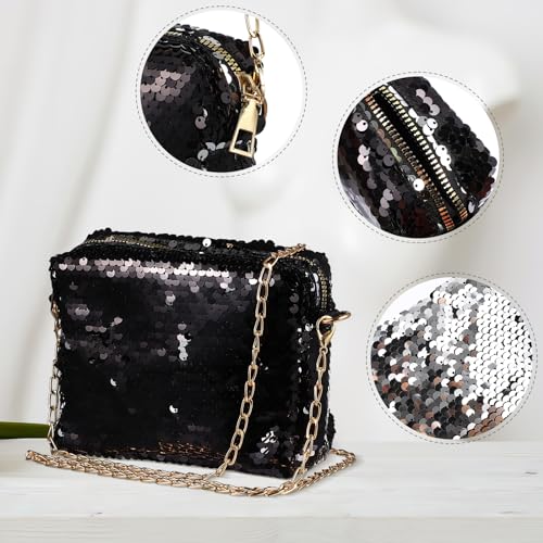 LUOEM Glitter Handbag Purse Shoulder Bag Sequin Evening, Black, Size Medium - Image 2