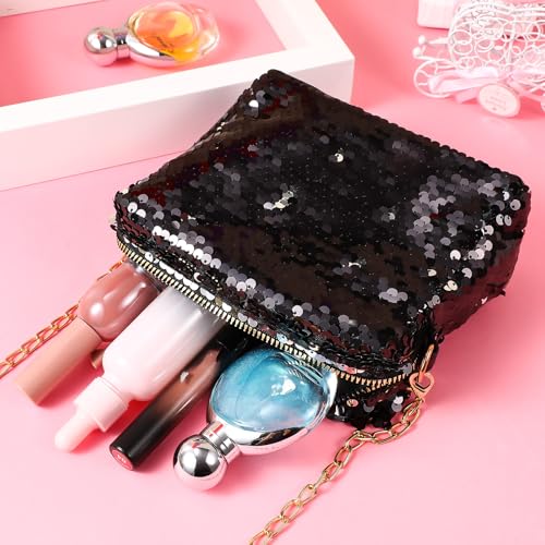 LUOEM Glitter Handbag Purse Shoulder Bag Sequin Evening, Black, Size Medium - Image 3