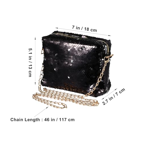 LUOEM Glitter Handbag Purse Shoulder Bag Sequin Evening, Black, Size Medium - Image 5