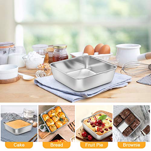 P&P CHEF Square Baking Cake Pans, Small Stainless Steel Lasagna Brownie Pan For Birthday Cake Bread Pie, Non-toxic & Durable, Smooth Rim & Leakproof, Oven & Dishwasher Safe, 6 Inch & 2 Pcs - Image 4
