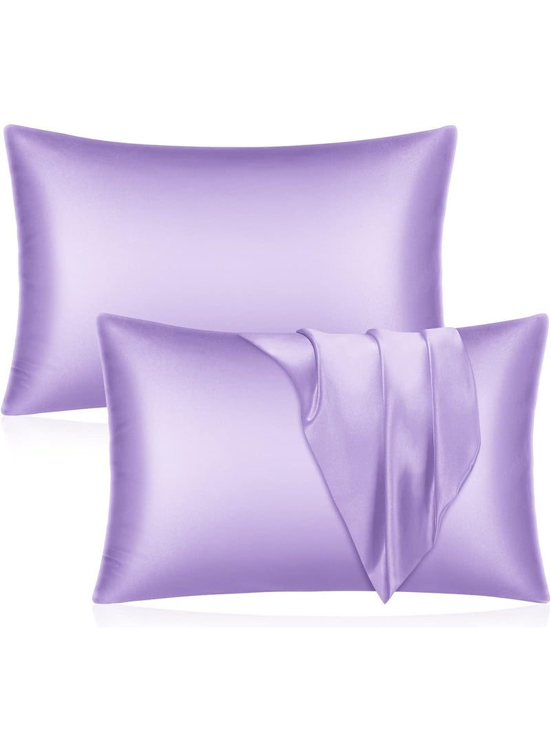 VITION Satin Silk Pillow Case Cover for Hair and Skin, Soft Breathable Smooth Both Sided Silk Pillow Cover Pair (King - 50 x 102cm - 2pcs - Lavender) - Image 1