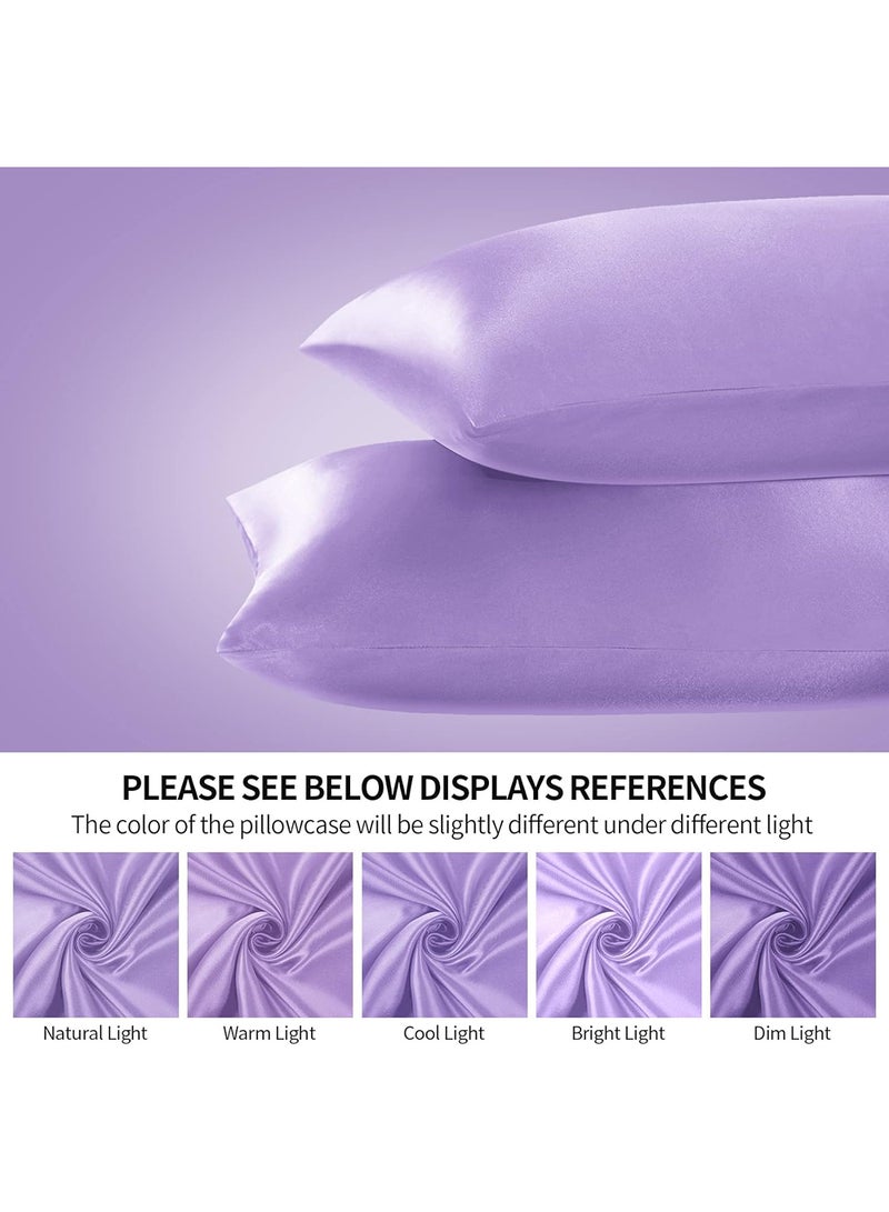 VITION Satin Silk Pillow Case Cover for Hair and Skin, Soft Breathable Smooth Both Sided Silk Pillow Cover Pair (King - 50 x 102cm - 2pcs - Lavender) - Image 2