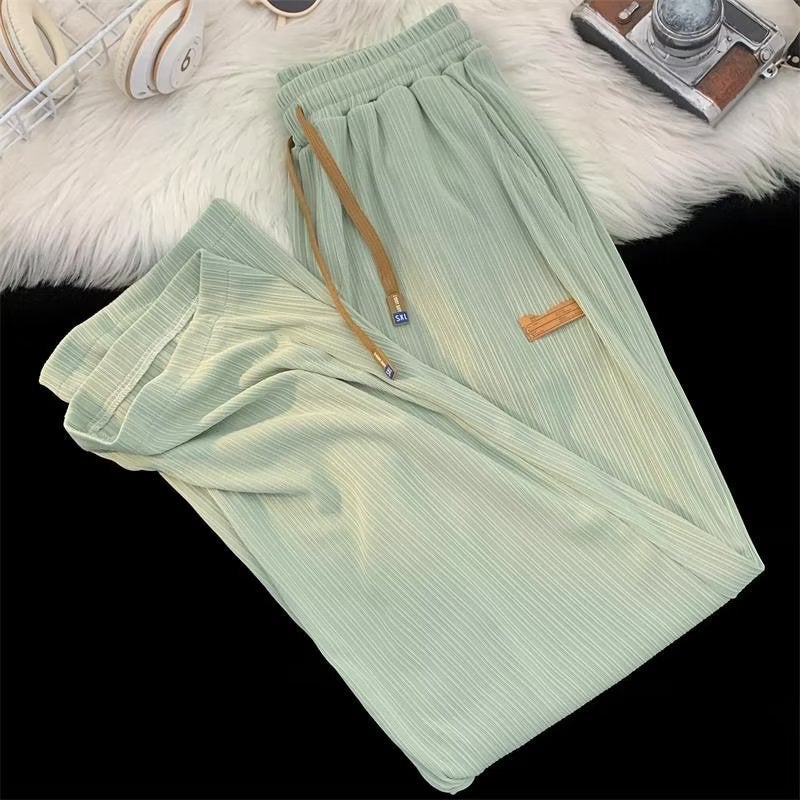 Ice Silk Dape Straight Casual Pants 2024 Summer Thin Men'S And Women'S Wide Leg Pants New Loose Plus Size Stretch Trousers - Image 1