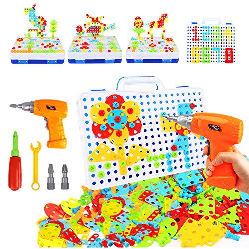 HAPTIME Design and Drill ToyEducational Toys Building for Kids Ages 38STEM Toys for 3 4 5 6 Year Old193 Pcs Electric Drill ToyMagic Montessori Play Toolbox for Toddler Boys Girls Preschool - Image 1