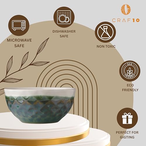 CRAF10 Diamond Cut Designer Bowl 400 ML Ceramic Bowl Dishwasher & Microwave Safe Bowl Mixing Bowl for Snacks Pasta Rice Dal Fruits Salad Noodles | Ideal For Storing, Reheating | Olive Green | Set of 2 - Image 5