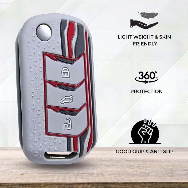 Keycept™ Tristar Silicone Key Cover for Mahindra Scorpio N, 3XO, XUV 300, Marazzo, XUV 700, XUV 400, Bolero, Thar Roxx, TUV 300, EV 3 Button Flip Key Cover (Grey) - Image 4