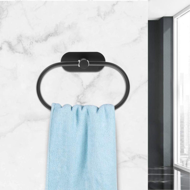 Black Matte Stainless Steel Towel Rod And Ring Set Wall Mounted Rust Resistant Bathroom Accessories - Image 5