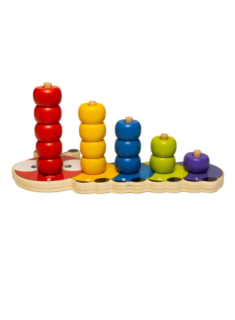 Wooden Caterpillar Stacking Rings | Sorting and Stacking Puzzle 15 Colourful Rings | Early Learning Developmental Games for Boys and Girls  - Image 1