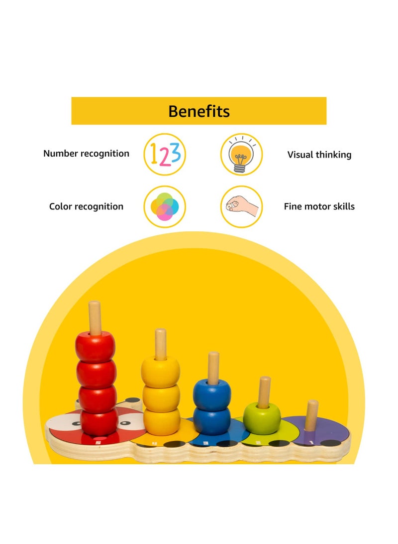 Wooden Caterpillar Stacking Rings | Sorting and Stacking Puzzle 15 Colourful Rings | Early Learning Developmental Games for Boys and Girls  - Image 5