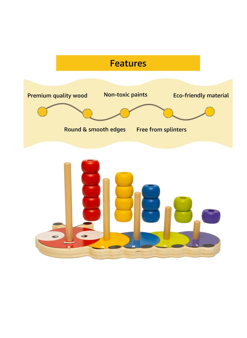 Wooden Caterpillar Stacking Rings | Sorting and Stacking Puzzle 15 Colourful Rings | Early Learning Developmental Games for Boys and Girls  - Image 2