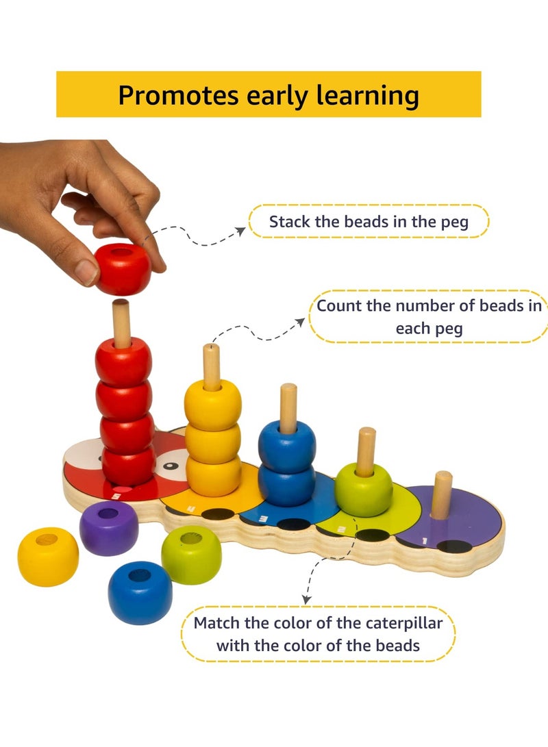 Wooden Caterpillar Stacking Rings | Sorting and Stacking Puzzle 15 Colourful Rings | Early Learning Developmental Games for Boys and Girls  - Image 3