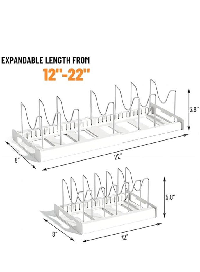 Arabest Pot and Pan Organizer, Expandable Pots and Pans Organizer Under Cabinet, Pot Lid Holder Rack with 7 Adjustable Compartment for Cutting Board, Bakeware, Dishes (Grey) - Image 2