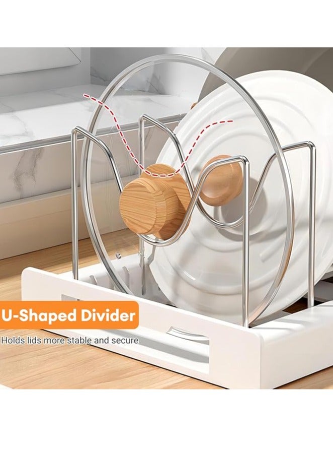 Arabest Pot and Pan Organizer, Expandable Pots and Pans Organizer Under Cabinet, Pot Lid Holder Rack with 7 Adjustable Compartment for Cutting Board, Bakeware, Dishes (Grey) - Image 3