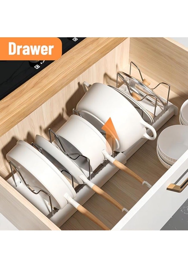 Arabest Pot and Pan Organizer, Expandable Pots and Pans Organizer Under Cabinet, Pot Lid Holder Rack with 7 Adjustable Compartment for Cutting Board, Bakeware, Dishes (Grey) - Image 4