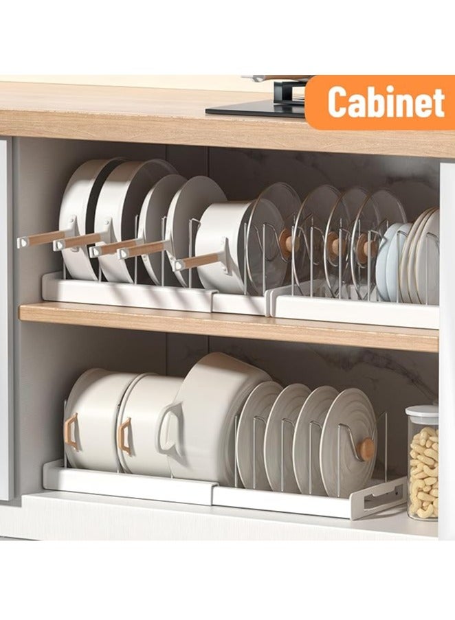 Arabest Pot and Pan Organizer, Expandable Pots and Pans Organizer Under Cabinet, Pot Lid Holder Rack with 7 Adjustable Compartment for Cutting Board, Bakeware, Dishes (Grey) - Image 5
