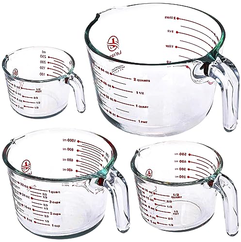 Le'raze Leraze Glass Measuring Cups Set of 4 HeatResistant EasyRead Measurements Ergonomic Handle Pour Spout Dishwasher Safe Kitchen Bakeware Liquid Batter Mixing Bowls 1 cup 2 cup 4 cup 8 Cup - Image 1