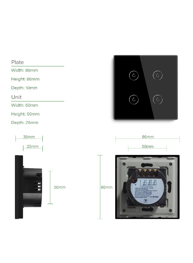 دع التقنية مفتاح إنارة ذكي واي فاي رباعى - ذهبى - Image 4
