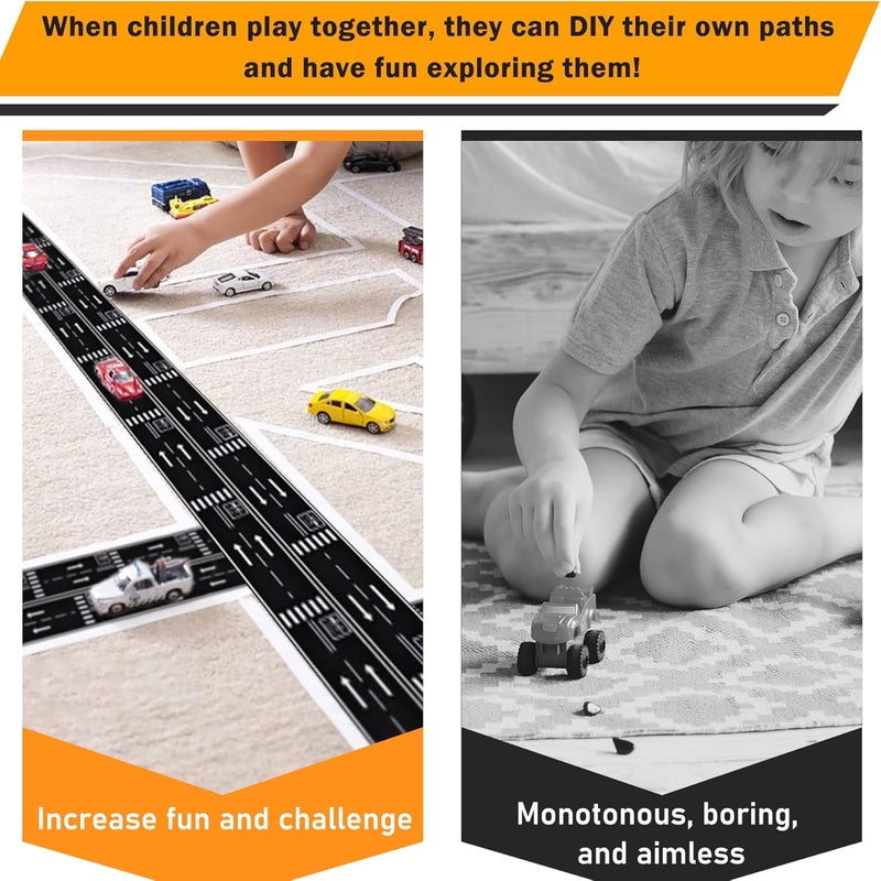 EKIND Black Road Sets 2 Rolls 16.4'X2 Straight Track Road Sticker Tape, 4 Pcs 2" Black Tight Curves, 40 Die Cut Traffic Sign Stickers, for Toy Car DIY Traffic Road Adhesive Removable Tape (Set A) - Image 5