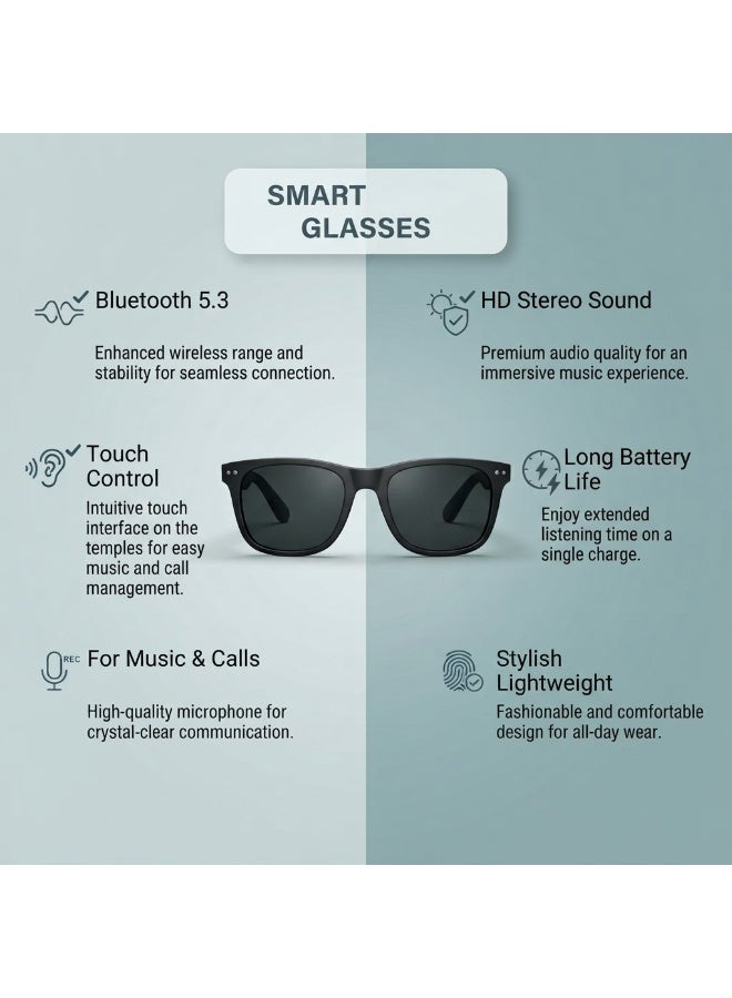 هوب نظارات ذكية بتقنية Bluetooth 5.3 وصوت ستيريو HD وتحكم باللمس وبطارية طويلة الأمد، نظارات شمسية أنيقة وخفيفة للموسيقى والمكالمات والاستماع بدون استخدام اليدين - Image 5