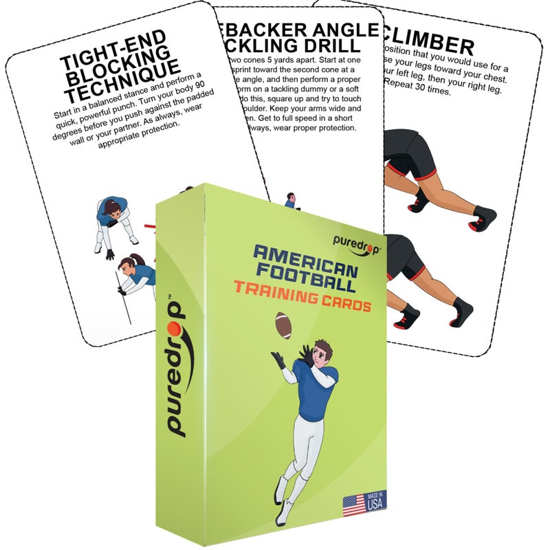 Pure Drop Puredrop American Football Training Equipment Aid Coach Cards Great Training Drills for Practice Exercises and Workouts at Home Activity Toys for Beginners Kids Adults and Youth Players Toss Throwing - Image 1