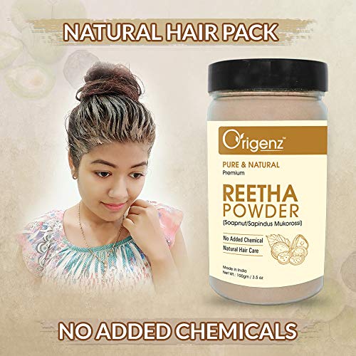 Origenz Reetha Powder 100 gm for Hair Wash, Pack, Mask, Shampoo, Scalp Care, Dandruff | Seedless Dried Ritha/Aritha/Soapnuts/Sapindus Mukorossi | Natural Cleanser | In Jar 3.53 oz - Image 2