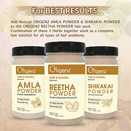 Origenz Reetha Powder 100 gm for Hair Wash, Pack, Mask, Shampoo, Scalp Care, Dandruff | Seedless Dried Ritha/Aritha/Soapnuts/Sapindus Mukorossi | Natural Cleanser | In Jar 3.53 oz - Image 5