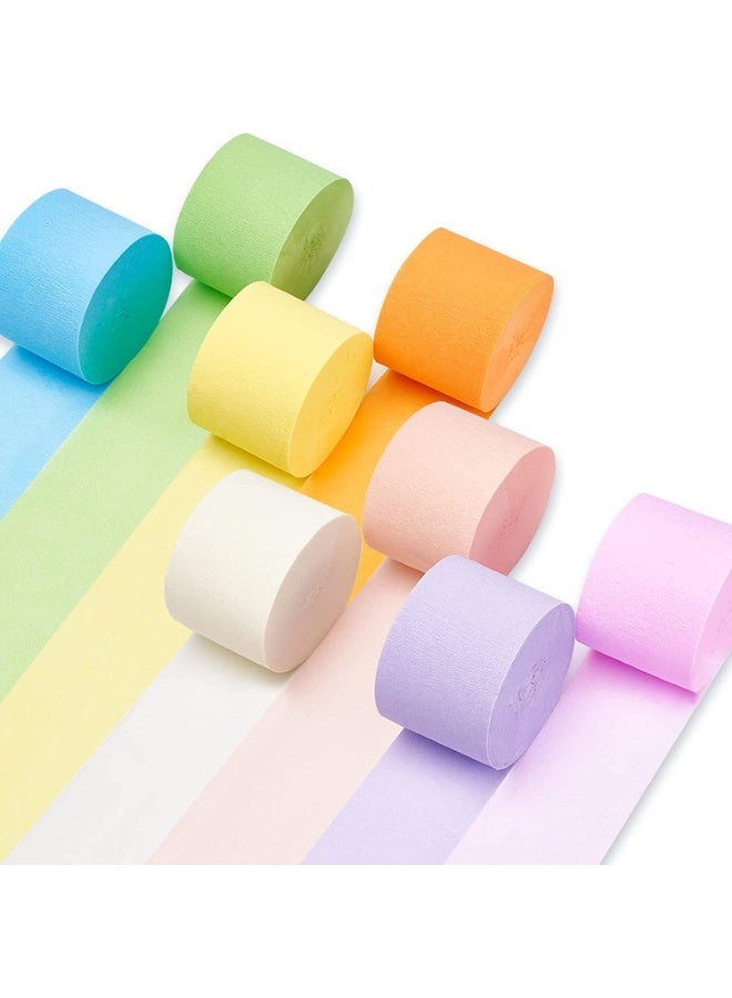 لياكم 8 لفات من زينة الحفلات بألوان الباستيل - مجموعة شرائط ورقية مجعدة (Crepe Paper) بـ 8 ألوان باستيلية ناعمة، مثالية لحفلات الزفاف، وحفلات استقبال المولود والعروس، وحفلات الخطوبة، وأعياد الميلاد، وعيد الحب. - Image 1