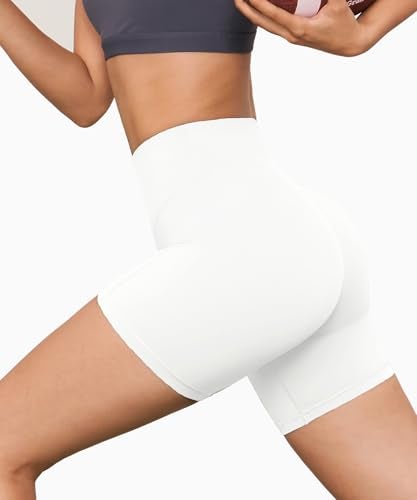 Hi Clasmix High Waisted Workout Biker Shorts for Women-5" Tummy Control Athletic Running Gym Yoga Spandex Shorts(1 Pack White,L-XL) - Image 2