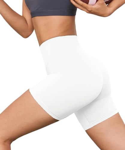 Hi Clasmix High Waisted Workout Biker Shorts for Women-5" Tummy Control Athletic Running Gym Yoga Spandex Shorts(1 Pack White,L-XL) - Image 1