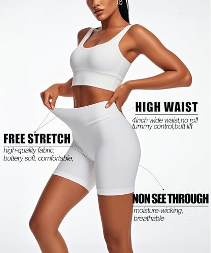 Hi Clasmix High Waisted Workout Biker Shorts for Women-5" Tummy Control Athletic Running Gym Yoga Spandex Shorts(1 Pack White,L-XL) - Image 3