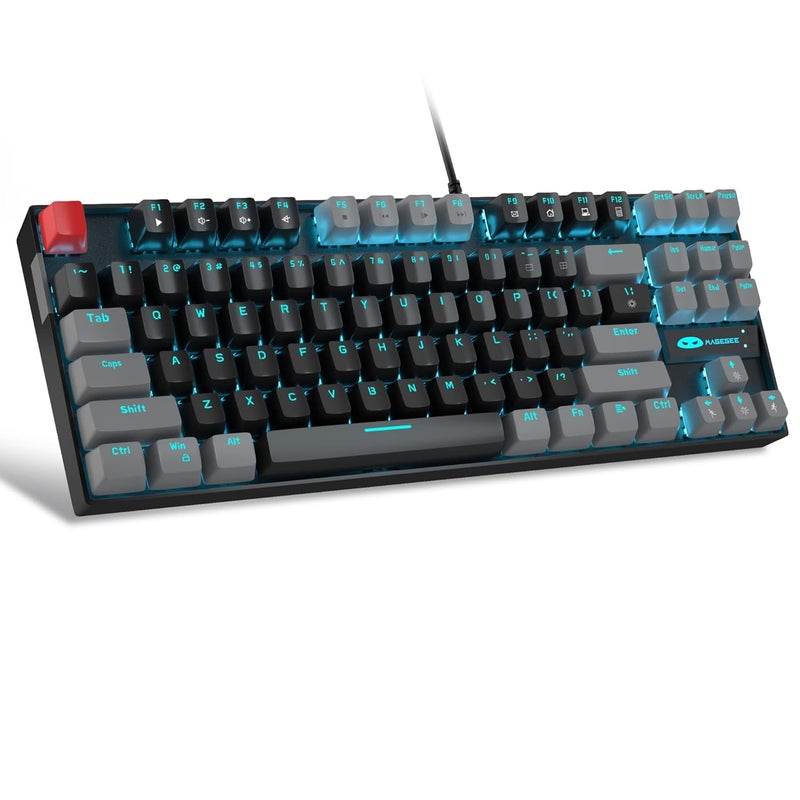 MageGee 75% Mechanical Gaming Keyboard with Red Switch, LED Blue Backlit Keyboard, 87 Keys Compact TKL Wired Computer Keyboard for Windows Laptop PC Gamer - Black/Grey - Image 1