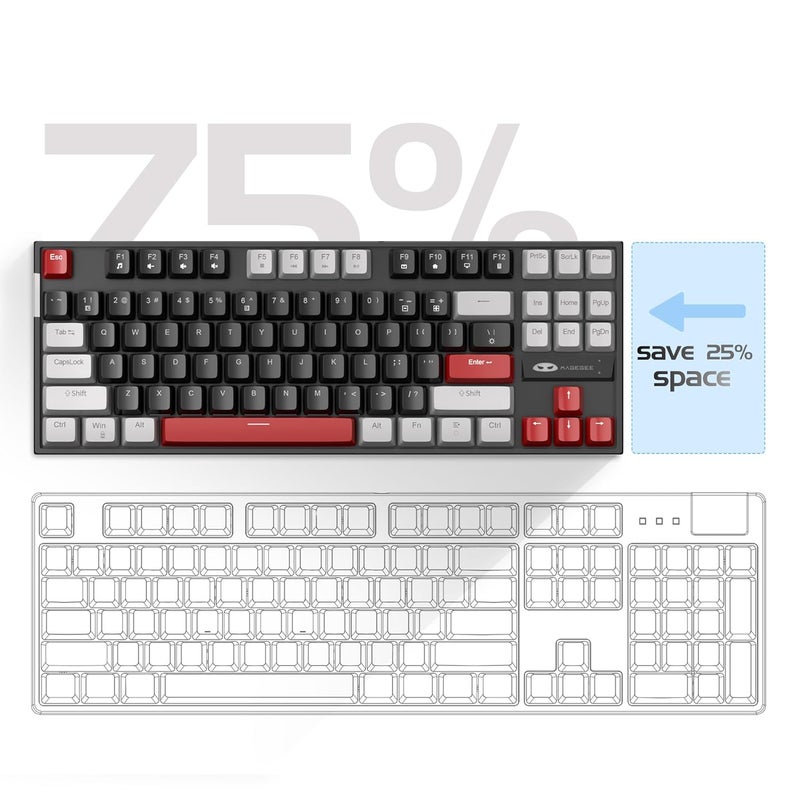 MageGee 75% Mechanical Gaming Keyboard with Red Switch, LED Blue Backlit Keyboard, 87 Keys Compact TKL Wired Computer Keyboard for Windows Laptop PC Gamer - Black/Grey - Image 3