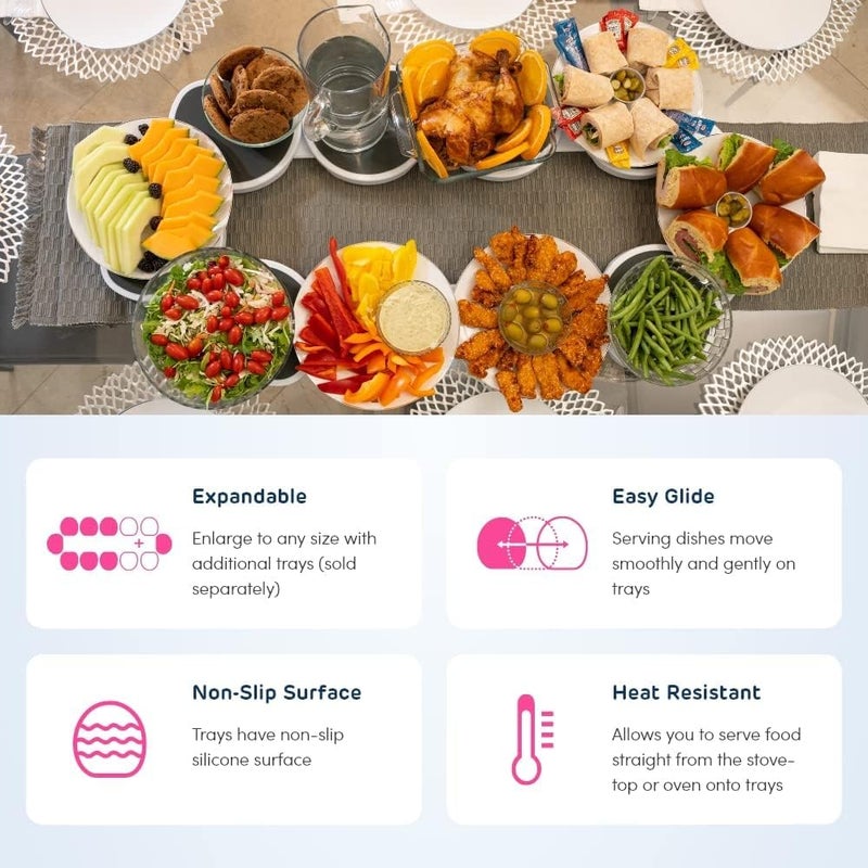 Home-Cloud دوران هوم كلاود لجدول الطعام المستدير والطويل - طاولة دوارة قابلة للتمديد لمطابخ وطاولات الطعام المستطيلة - هدية رائعة! الحفلات والتجمعات. (رمادي) - Image 3